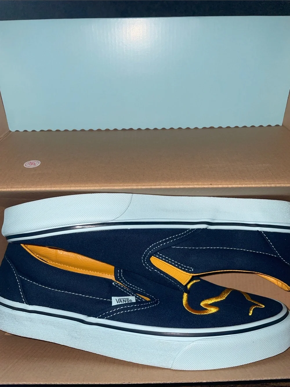 Vans Men’s Navy Canvas Slip-On with Yellow Details